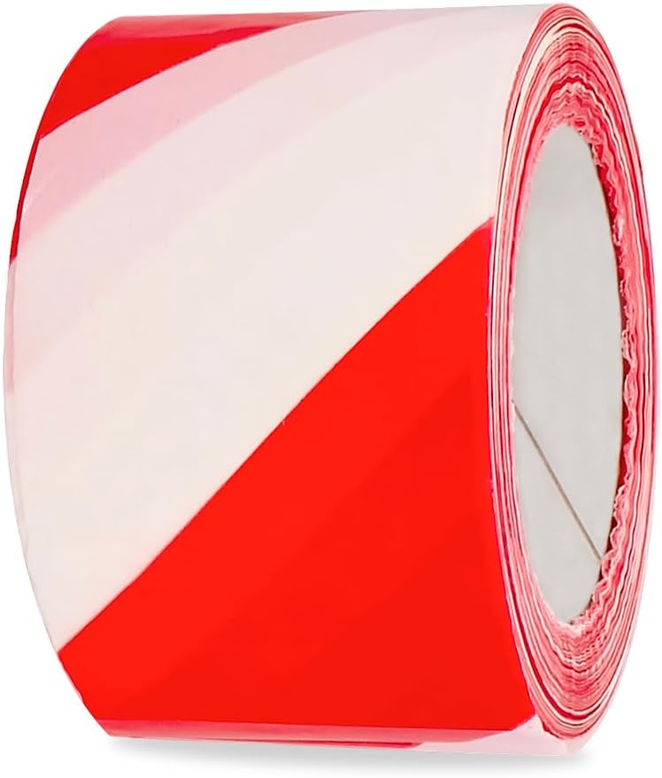 Amig - Red and White Hazard Warning Tape - 200 m x 70 mm - High-Visibility Barrier Ribbon - Indoor & Outdoor Use - White/Red - Polyethylene
