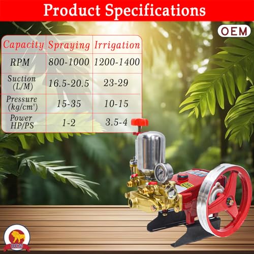 Image of OEM Portable HTP 22 High-Pressure Sprayer with Pulley, Stand | Heavy-Duty Pump with 2-1 /4 inch Output | Sprayer Pump for Agriculture, Fogging, Car Washing, Mist & Cleaning