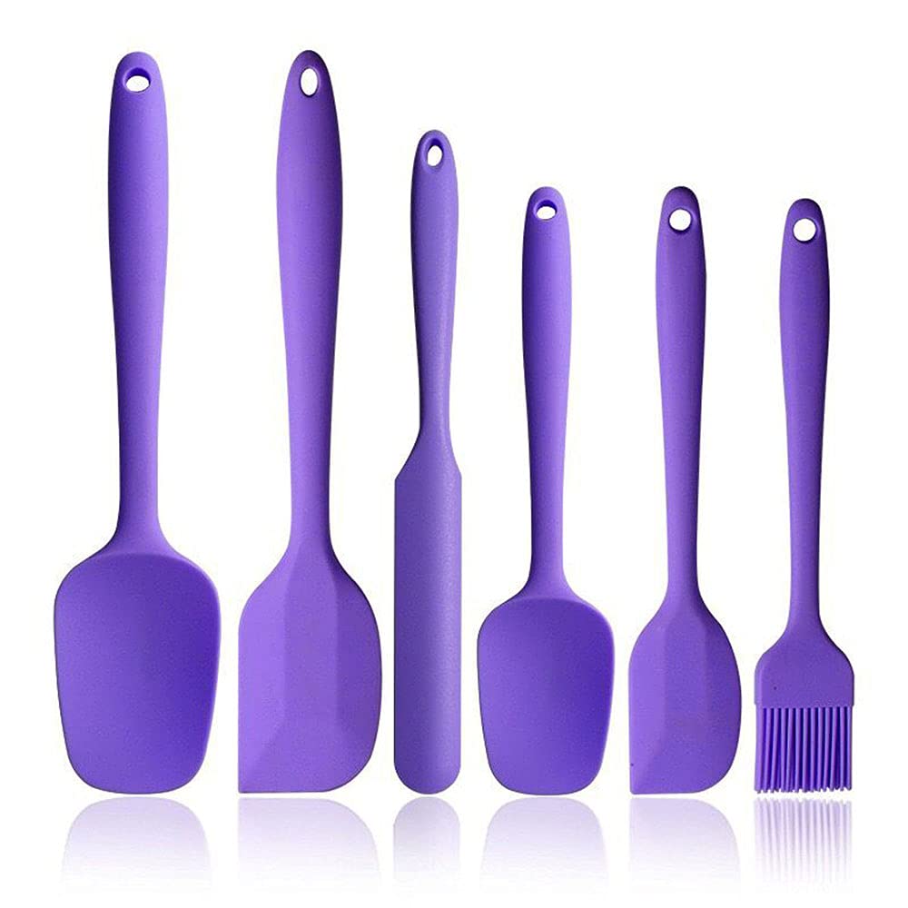 BINHAI Silicone Spatula Set - Purple 6 Piece Non - Stick Rubber Spatula with Stainless Steel Core - Heat-Resistant Spatula Kitchen Utensils Set for Cooking, Baking and Mixing