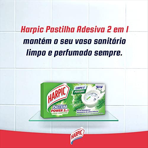 Harpic Limpador e Aromatizador Sanitário Pastilha Adesiva Power 2 em 1 Pinho 3 unidades