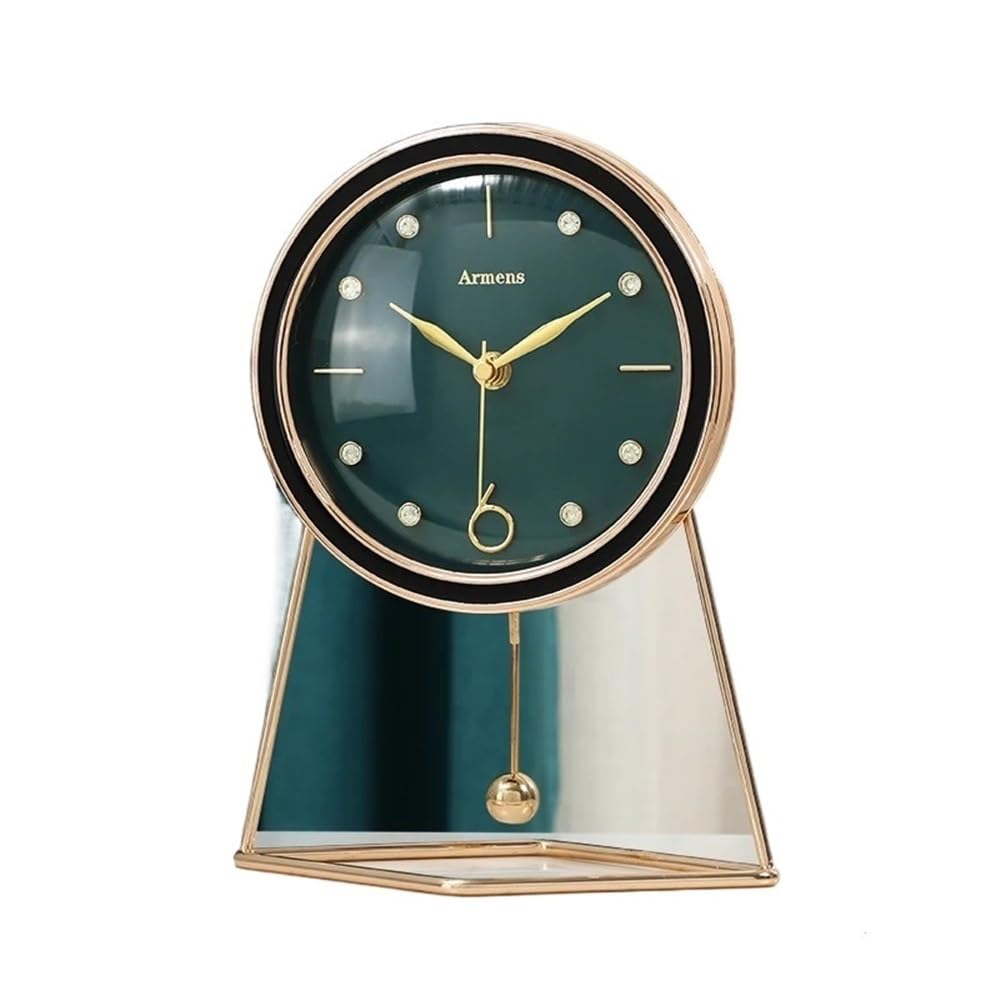 B3F7M4R9J2 Table clock Simple Design Nordic Table Clocks Silent Modern Living Room Decor Desk Electronic Metal Home(Green)
