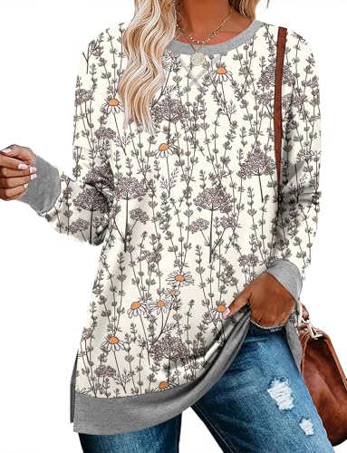 BETTE BOUTIK Women's Drop Long Sleeve Sweatshirts Casual Crewneck Tunic Tops Sweartshirts With Side Slits S-3XL