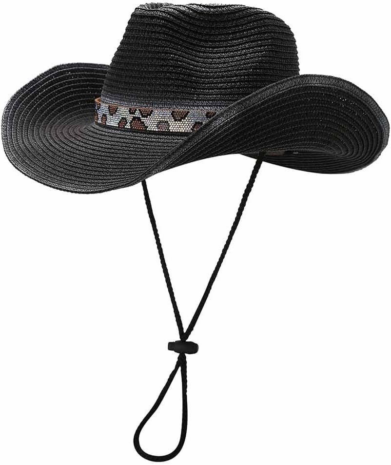 Men Women Outdoor Wide Brim Weave Straw Cowboy Hat, Sun Protection Western Cowgirl Hat, Summer Beach Sun Hat Fisherman Cap