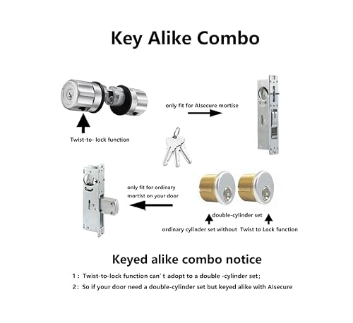 Alsecure Twist-To-Lock Storefront Door Lock Keyless With Anti-Mislock Button,Hook Deadbolt&Cylinder Combo,Mechanical Commerical Mortise Lock Inaccessible Bypass Tool Redesign For Shop Door 31/32" #TOP7