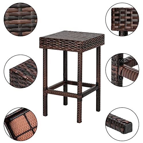 Frithjill Patio Bar Stool Set Of 4, Outdoor Wicker 24-Inch Bar Height Stools, Brown Backyard Rattan Chair #TOP1
