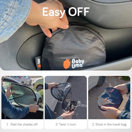 Image of Baby Uma Car Window Shades (2 Pack) - 14.2″ x 21.3″, UPF 50+ Car Window Covers, 99% UVB + 94% UVA Protection, Static Cling Sun Shade with Travel Bag (Medium)