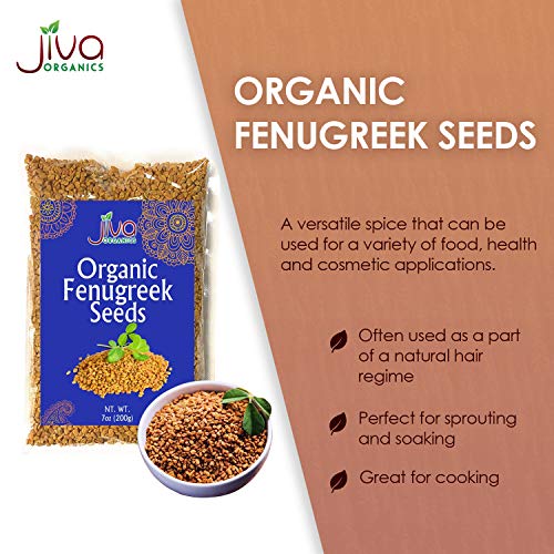Jiva Organic Fenugreek Seeds 7 Ounce - Non-Gmo, Fenugreek Seeds For Hair Growth, Cooking & Sprouting, Methi Seeds For Methi Dana Water, Fenogreco En Semillas, Whole Fenugreek Spice, Helba Seeds #TOP2
