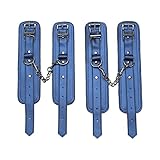 EXREIZST 4 Soft Fur Leather Cuffs Adjustable Leather Straps for Ankle-Hand-Wrist Home Gyms Sports Training Kit, Blue