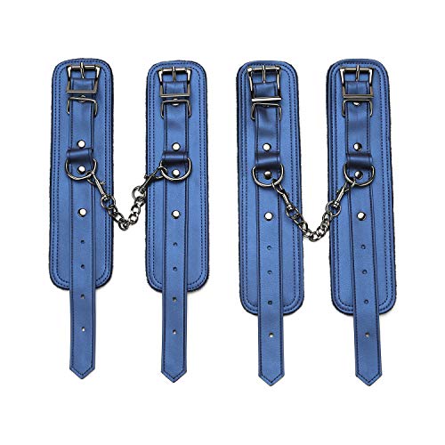 EXREIZST 4 Soft Fur Leather Cuffs Adjustable Leather Straps for Ankle-Hand-Wrist Home Gyms Sports Training Kit, Blue
