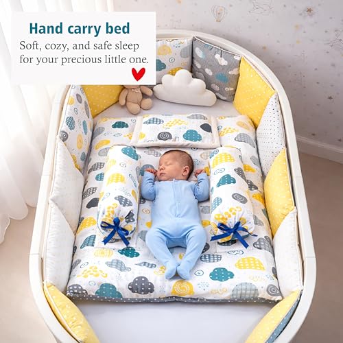 Image of Fareto Combo of Baby Bed with Net | Carry Bag | 4 Pcs Bedding Set (0-6 Months, Baby Size, Cotton) (Grey Sprial)