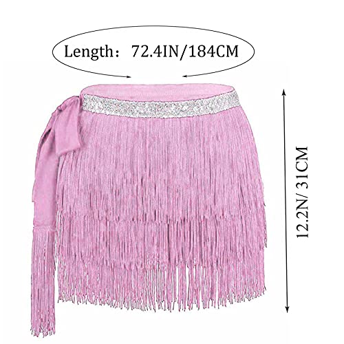 Kakaco Tassel Belly Dance Short Hip Scarf Sequins Costume Party Rave Skirts Fringe Hip Skirt For Women And Girls (D-Pink) #TOP1