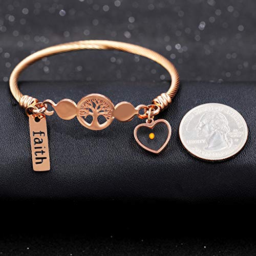Image of Uloveido Rose Gold Plated Tree Of Life Bangle Cuffs Faith Mustard Seed Pendant Charms Open Bracelet for Women Y1028