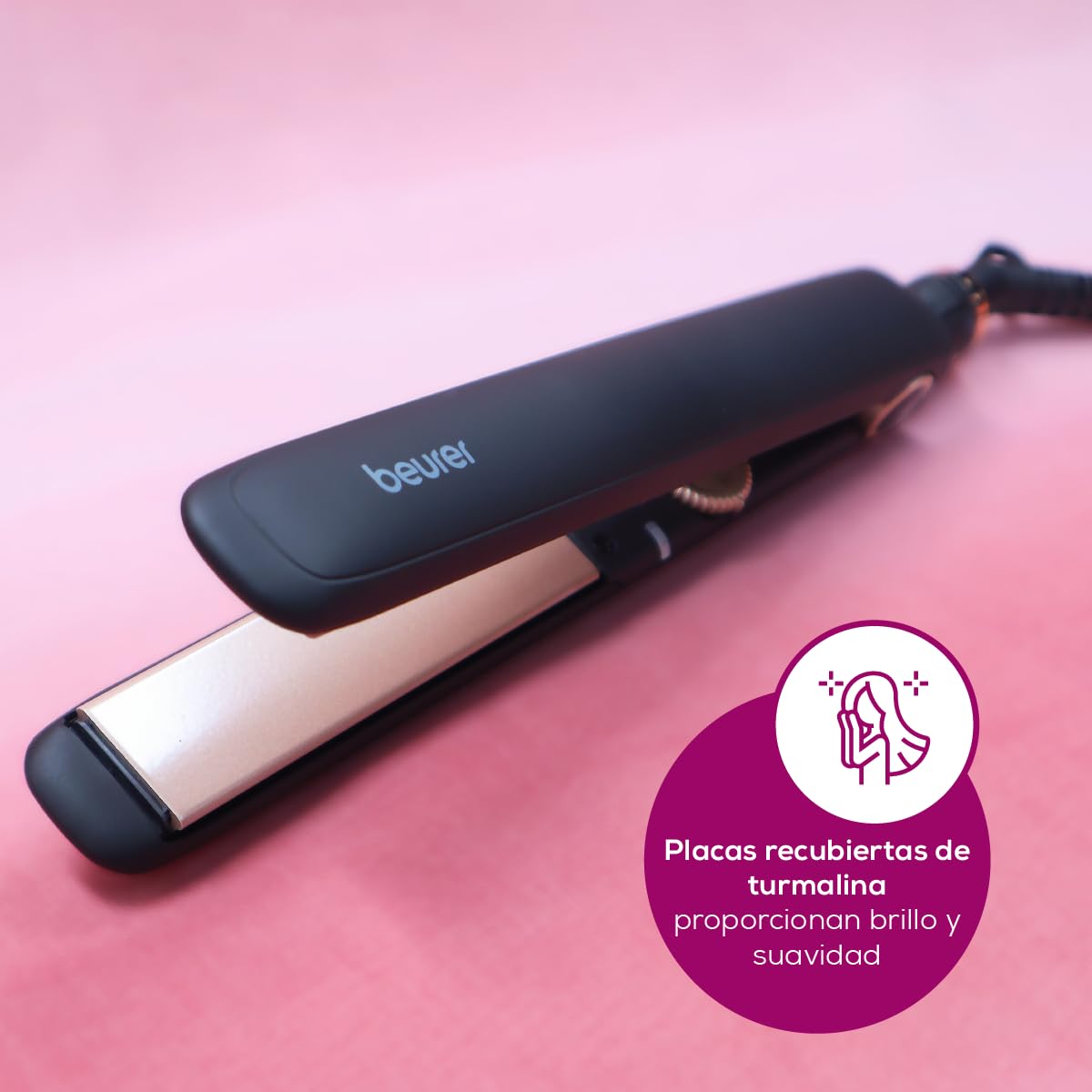 Beurer HS 30 - Plancha de cabello, color negro y cromado