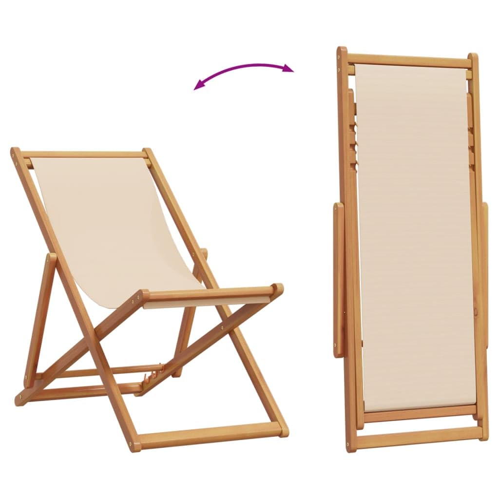 vidaXL Sillas Plegables (2 Unidades) de Tela Beige y Madera Maciza