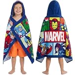 Get Trend Marvel Hooded Towels for Boys, Cotton Bath & Beach Towel Poncho, Soft & Absorbent Kids Hooded Shower Swimming Wrap & Changing Robe, Travel Holiday Essentials (Multi Marvel)