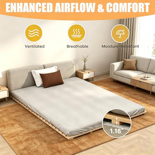 image for LILYPELLE Floor Bed Frame, Solid Wood Japanese Tatami Bed Frame, Folda