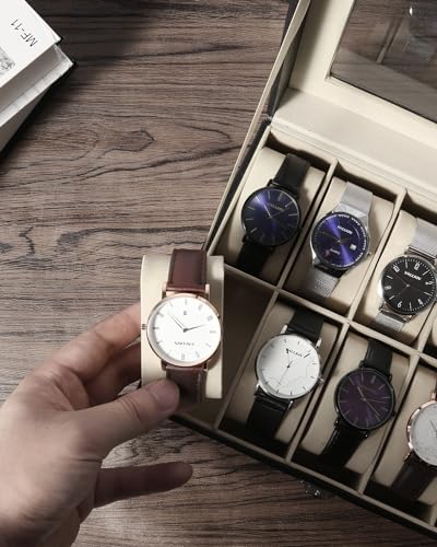 Image of Uten Watch Box, 10 Slots Watch Case, Watch Box Organizer Jewelry Storage with Large Glass Lid, Watch Display Case, Watch Box for Men & Women | Black Watch Cases for Men and Women, removable Pillow, Velvety Inner Lining, Gifs for Graduation, Thanksgiving, Birthday
