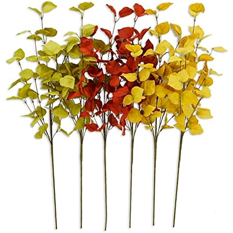 AMF0RESJ 6 Pcs 27 inches Artificial Fall Stems Fall Eucalyptus Leaves Spray for Vase Room Kitchen Office Arrangement Decoration Cover