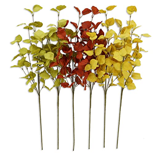 AMF0RESJ 6 Pcs 27 inches Artificial Fall Stems Fall Eucalyptus Leaves Spray for Vase Room Kitchen Office Arrangement Decoration