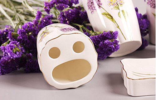 Jruf Dandelion Love Ceramic 5 Piece Set Of Bathroom Accessories, Including Decorative Countertop Soap Box, Toothbrush Holder, Tumbler, Lotion Dispenser, Gift Box (Purple) #TOP2