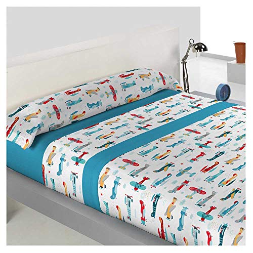 Juego de sabanas Invierno Infantil Tejido CORALINA VOLARE Cama de 90 x 190/200 - Color Azul