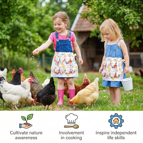 Image of Goaste Egg Collecting Apron for Kids, 8 Pockets Child Egg Holding Apron, Chicken Egg Gathering Apron, Farmhouse Egg Baskets Holder Apron for Hen Duck Goose Eggs Housewife Kitchen Parent-Child Activity