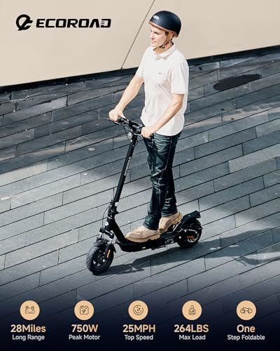 Image of ECOROAD Electric Scooter for Adults, 750W Motor & 25 MPH & 30-35 Miles Long Range, 8.5&10 inch Tires with Dual Suspension, Foldable Commuting E Scooter with App Control