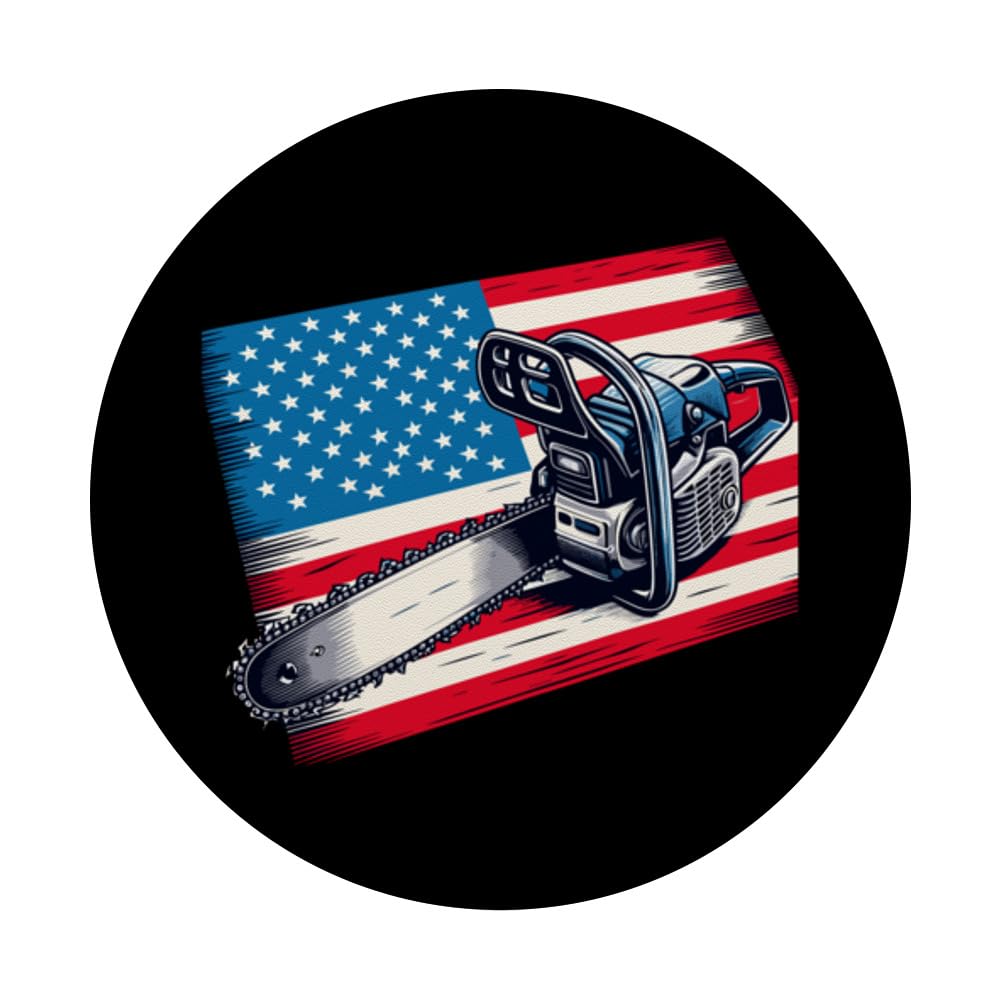 Patriotic American Flag 4th Of July Chainsaw Logger PopSockets Swappable PopGrip, Black - Image 3