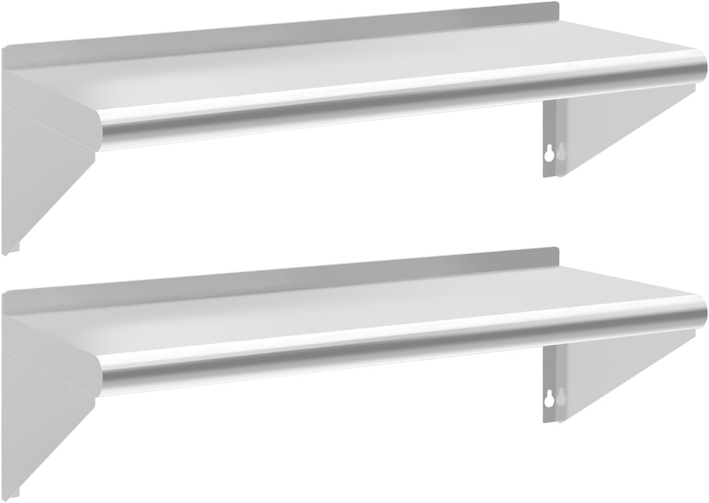 Stainless Steel Shelf 18" x 48", 2 Pack NSF Wall Mounted Commercial Metal Shelving with Backsplash for Restaurant, Utility Room, Kitchen and Garage 2 Piece Set 18 x 48 Inch
