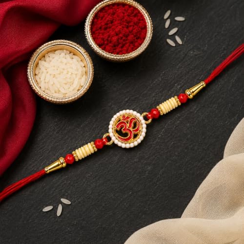 Image of Oblivion Rakhi For Brother - Elegant Stylish God Designer Rakhi with Beads and Silver Colour Pooja Coin, Tilak Set & Greeting Card - Traditional Raksha Bandhan Combo for Bhai