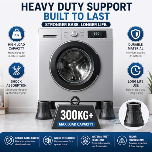 Image of Anti Vibration Pads for Washing Machine (4 Pack) | Heavy Duty Anti-Slip Rubber Feet for Washer, Dryer & Refrigerator | Noise Reduction, Shock Absorbing, Floor Protection (Dark Grey)