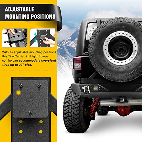 Image of Nilight Rear Bumper & Spare Tire Rack & Hitch Receiver w /2 LED Lights Compatible for 2007-2018 Jeep Wrangler JK for 2007-2018 Jeep Wrangler JK & Unlimited