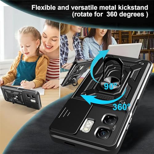Image of Heavy Duty Back Case Cover for Infinix Smart 9 HD /Hot 50i 5G, Shockproof Infinix Smart 9 HD /Hot 50i Back Cover, Ring Case with Kickstand and Camera Protection Shutter - Black