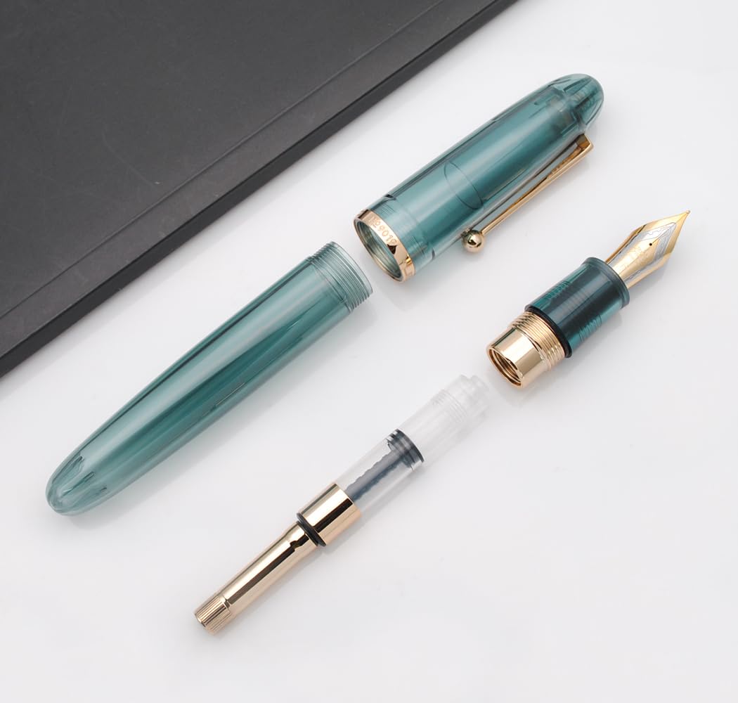 JINHAO DADAO 9019 Fountain Pen Acrylic Ink Pen with Ink Converter (Fine Nib, Transparent Light Blue) - Image 4