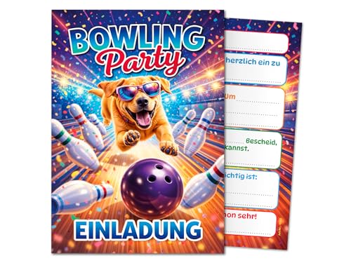JuNa-Experten 8 tarjetas de invitación para cumpleaños infantiles, bolos, niñas, niños, bolos, perros, cumpleaños, bolos, cumpleaños, fiestas de bolos, cumpleaños de niñas, bolos