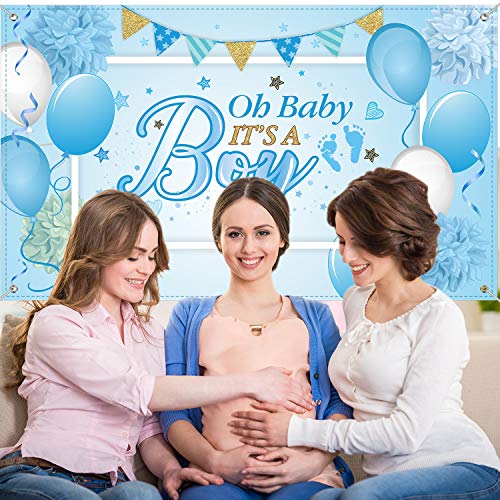 Image of Baby Shower Backdrop It's a Boy Banner 6 x 3.6 ft Blue Photo Background