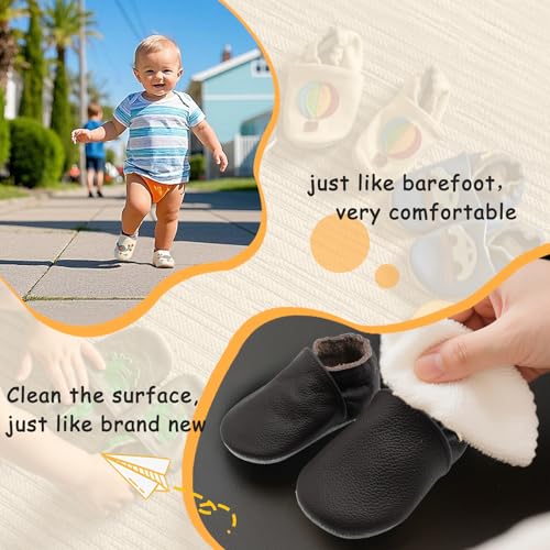YALION Baby Boys Girls Shoes Crawling Slipper Toddler Infant Soft Leather First Walking Moccs(Dark Brown,0-6 Months)