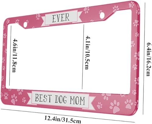 Miniatura 2 de oFloral Ever Best Dog Mom - Marco de matrícula de aleación de aluminio con estampado de patas de perro, fondo rosa, aplicable a los estándares de