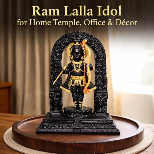 Image of ARMONIA Premium Lord Ram Lalla Ayodhya Idol 9 Inch for Home Decor | Black Ram Lalla Murti Showpiece for Temple, Pooja Room & Mandir | Polystone Lord Ram Statue Gift Item for Housewarming, Diwali