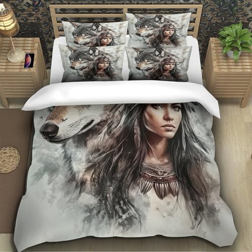 Housse de Couette Loup 140x200 Parure de Lit Confort