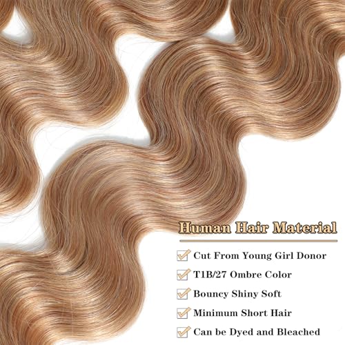 Image of 16A Ombre Body Wave Bundles Human Hair (T1B /27,26 inch 28 inch 30 inch) Brazilian Ombre Brown Human Hair 3 Bundles Deals 100% Unprocessed Virgin Brazilian Body Wave Hair Weave Bundles