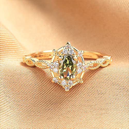 Gold Plated 925 Sterling Silver Vintage Court Style Ring for Her, Gemstone Birthstone Green Peridot CZ Ring Dainty Promise Rings for Women3