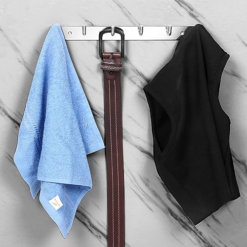 Image of Stainless Steel Cloth Hooks for Wall, Clothes Hook Hangers Door Mounted, Wall Mount Shirt Hanging Hangers, Dress Holder Pegs - 6 Pin-XL, Pack of 1, Silver