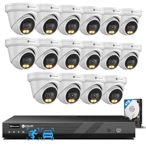 4COVR 4K 16 Channel NVR 4TB Camera Security System, 2-Way Talk & Dual Lights Smart Full Color Night Vision, AI Smart Detection, 16x 8MP Commercial IP67 PoE IP Dome Camera for Business, LY97K