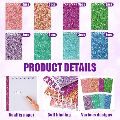 Image of Glenmal 24 Pcs Mini Notepads for Kids Party Favors Mini Tie Dye Note Pads Glitter Colorful Little Pocket Notepads for Girls Gift Classroom Rewards 20 Pages Each (Solid Color)