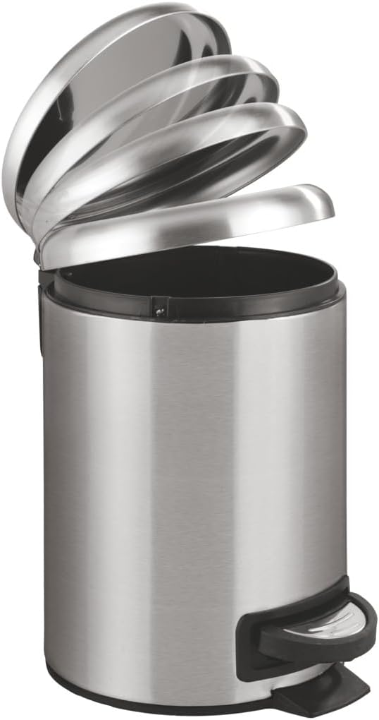 WENKO Small Trash Can with Lid and Pedal, Bathroom Garbage Can, Trash Bin with Removable Inner Bucket, Stainless Steel, Easy Close, 0.79 Gal, 9.84 x 8.86 x 6.69 in., Silver
