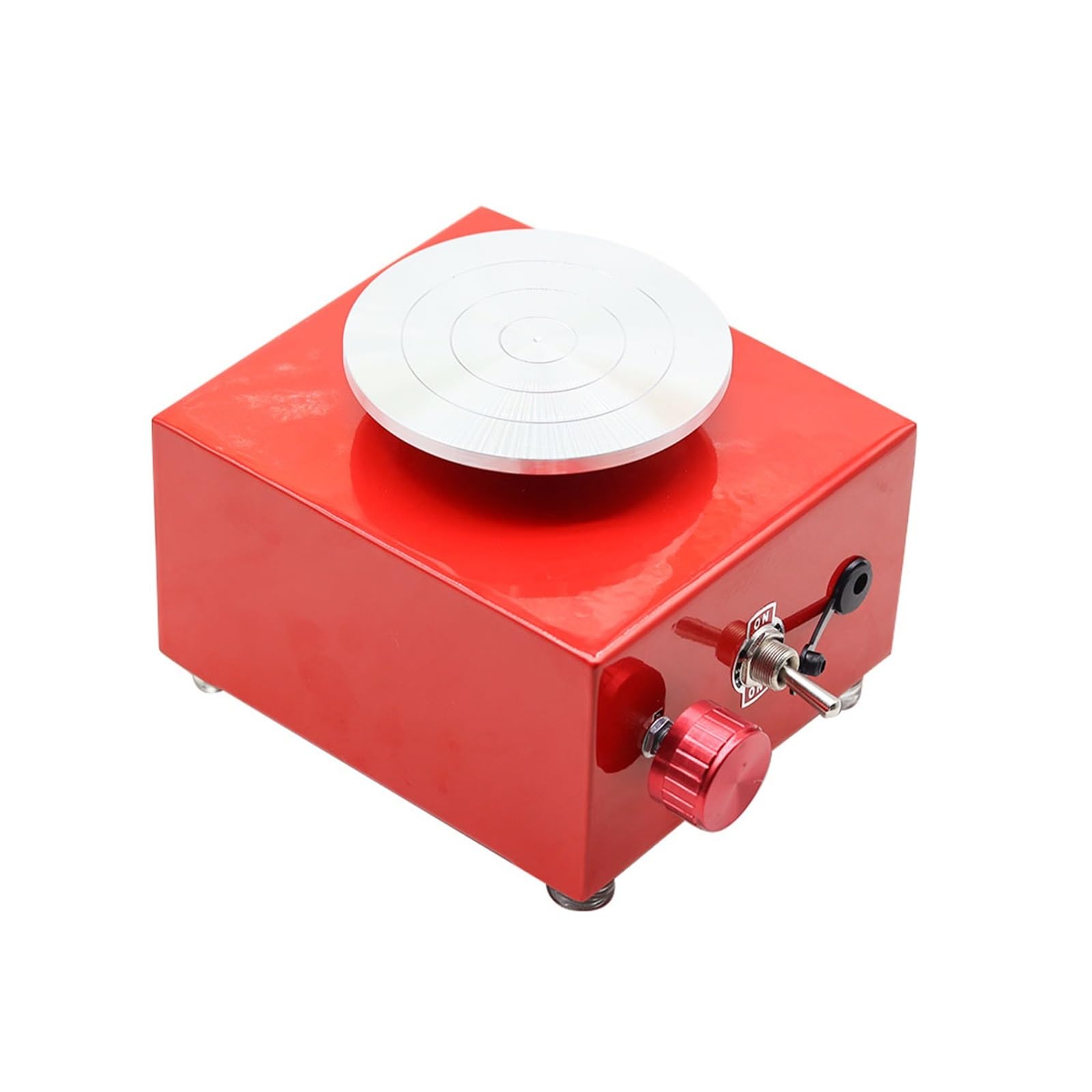 Mini-Plattenspieler, Töpferscheibe, Töpfermaschine, elektrische Töpferscheibe, DIY-Handwerk, Töpferscheibe, Keikwerkzeuge, Tonwerkzeuge mit Tablett(Rood)