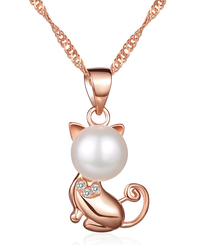 Unendlich U-di perle a forma di gatto carino serie Set di conchiglie per donna Collane di perle a forma di gatto in argento sterling S925, colore