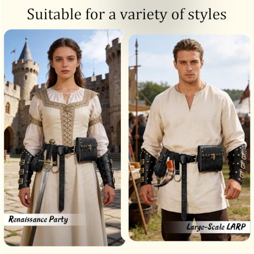 Image of Renaissance Belt Pouch Medieval Viking Leather Bracers Set for LARP