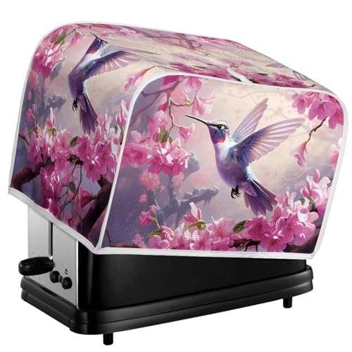 Daulesho Hummingbird Toaster Cover 2 Slice, Pink Cherry Blossom Bird Toaster Oven Cover Dust and Fingerprint Protection, Bread Maker Protector with Hanging Loop-S